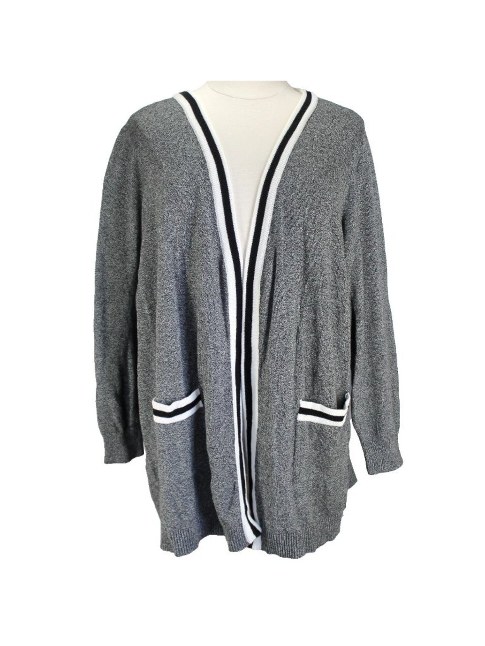 Bloom Chic Cardigan Sweater Womens Size 26 Gray Open Front Pockets Long Sleeve